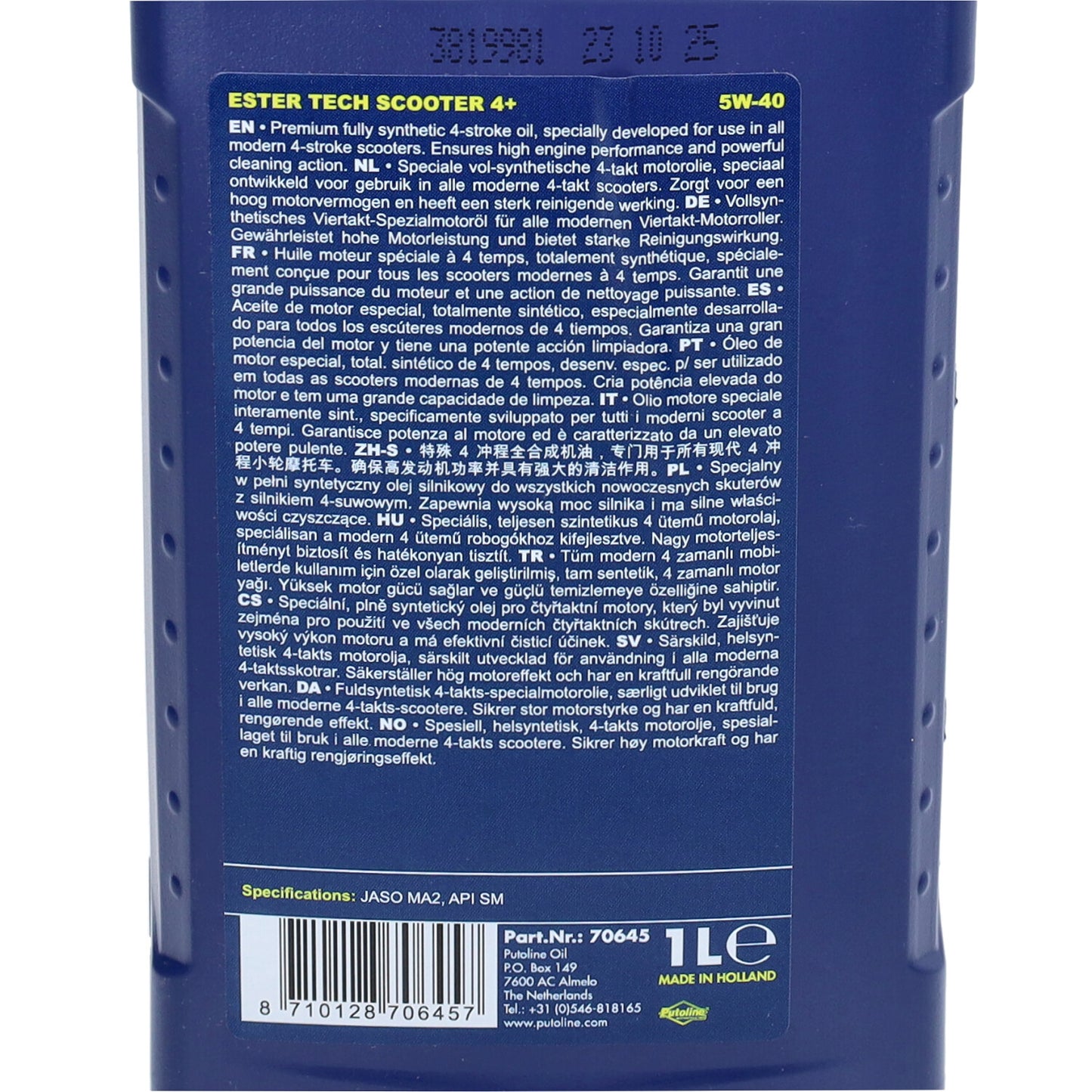 Motorolie Putoline 5W40 vol synth ester tech scooter 4+ 1L