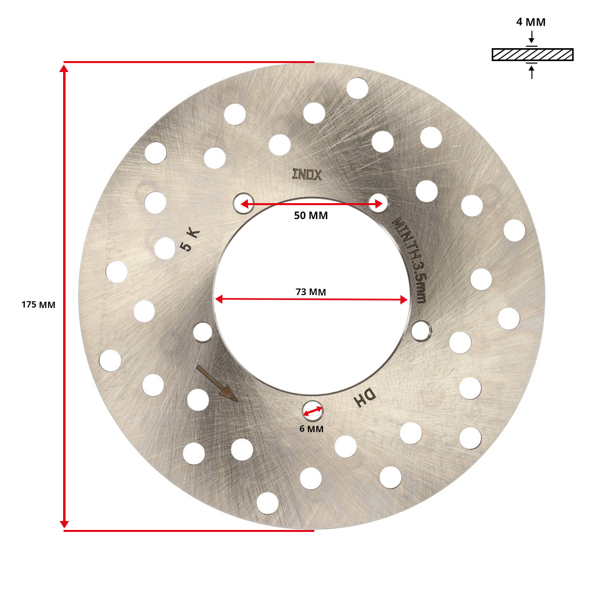 Remschijf DMP origineel model 5-gaats zip2000 voor Runner achter 175mm rvs