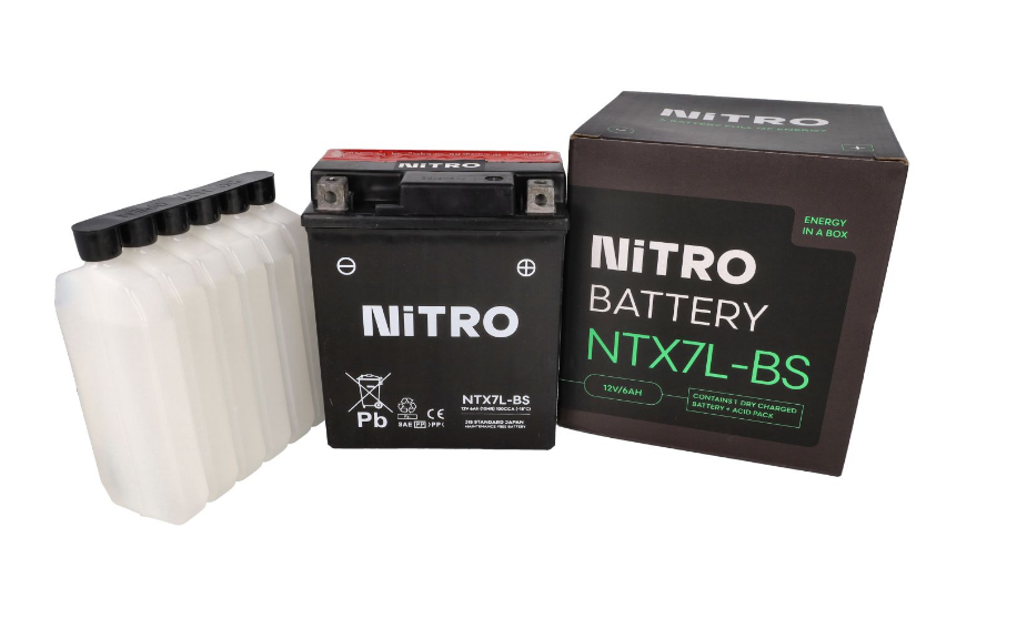 Accu Nitro NTX7L-BS / YTX7L-BS met zuurpakket (Vespa Liberty IGET, Primavera, Sprint, Zip 4T)