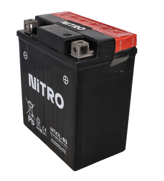 Accu Nitro NTX7L-BS / YTX7L-BS met zuurpakket (Vespa Liberty iGet, Primavera, Sprint, Zip 4T)